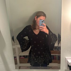 Black with White Embroidery Free People Dress